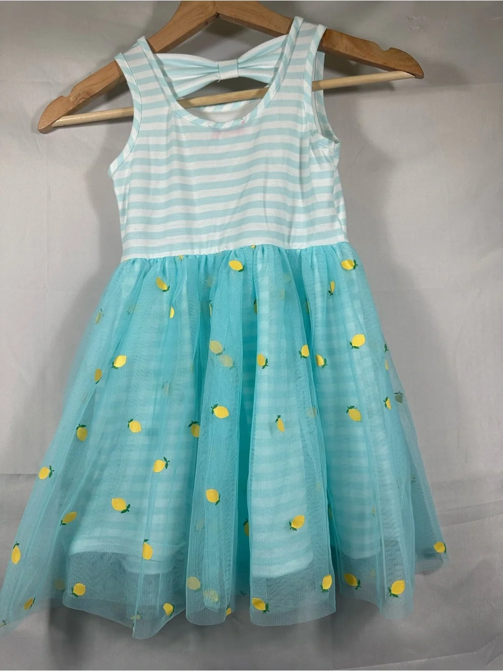 Zunie Girl Aqua and Yellow Lemon Print Dress